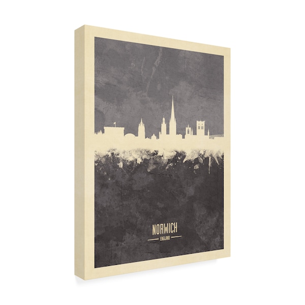 Michael Tompsett 'Norwich England Skyline Gray' Canvas Art,14x19